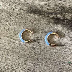 I am selling hoop earrings that are gold and light blue.